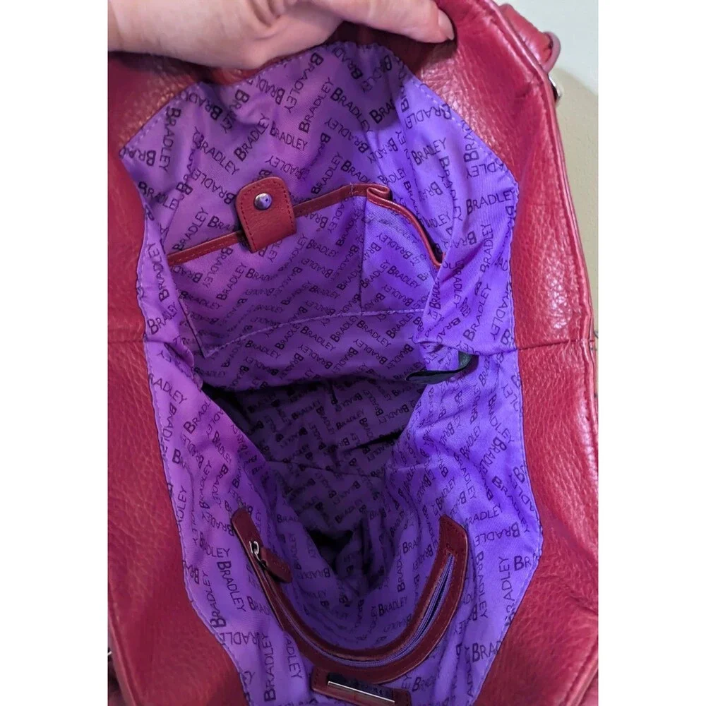 Bradley Large Red Shoulder Bag With Black Inlay, Quality Heavy Leather! Not Vera - Picture 4 of 12